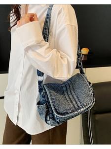 Sac fourre-tout en jean personnalisé pour femme, grande capacité, nouveau style, sac de voyage bandoulière - Product Image 2