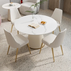 Mesa de Negociación Moderna para Recepción, Color Crema Blanco, Tablero de Piedra Sinterizada Blanca, Mesa de Comedor Redonda para Hogar, Hotel, <span class=keywords><strong>Restaurante</strong></span> - Product Image 4