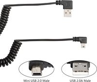 Câble USB spiralé mini, cordon de synchronisation et de charge en spirale à angle droit pour appareils mini USB