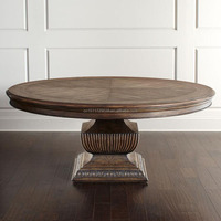 Table à manger ronde traditionnelle française sur piétement, base sculptée en bois massif, table de salle à manger rustique de luxe pour villa et hôtel