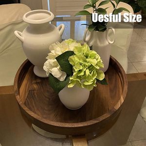 Bandeja Redonda Extra Grande de Madera de Nogal Negro de 18 Pulgadas con Asas para Té, Café, Bandeja Decorativa Circular Clásica de Madera para Servir - Product Image 6