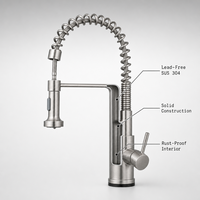 Robinet de cuisine en acier inoxydable 304 anti-traces de doigts, mitigeur extractible à poignée unique en acier inoxydable, avec cartouche céramique