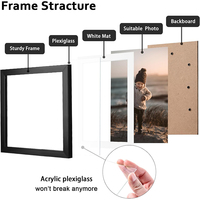 Cadres photo carrés en bois noir 8x8 avec plexiglas pour photo 4x4 avec tapis ou 8x8 sans tapis pour dessus de table et montage mural
