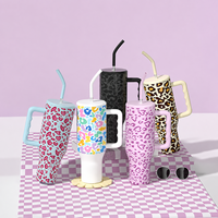 Vaso Personalizado de Acero Inoxidable con Estampado de Leopardo de 40 oz, con Asa, Aislamiento al Vacío de Doble Pared, para Regalo, Unisex, para Café y Agua