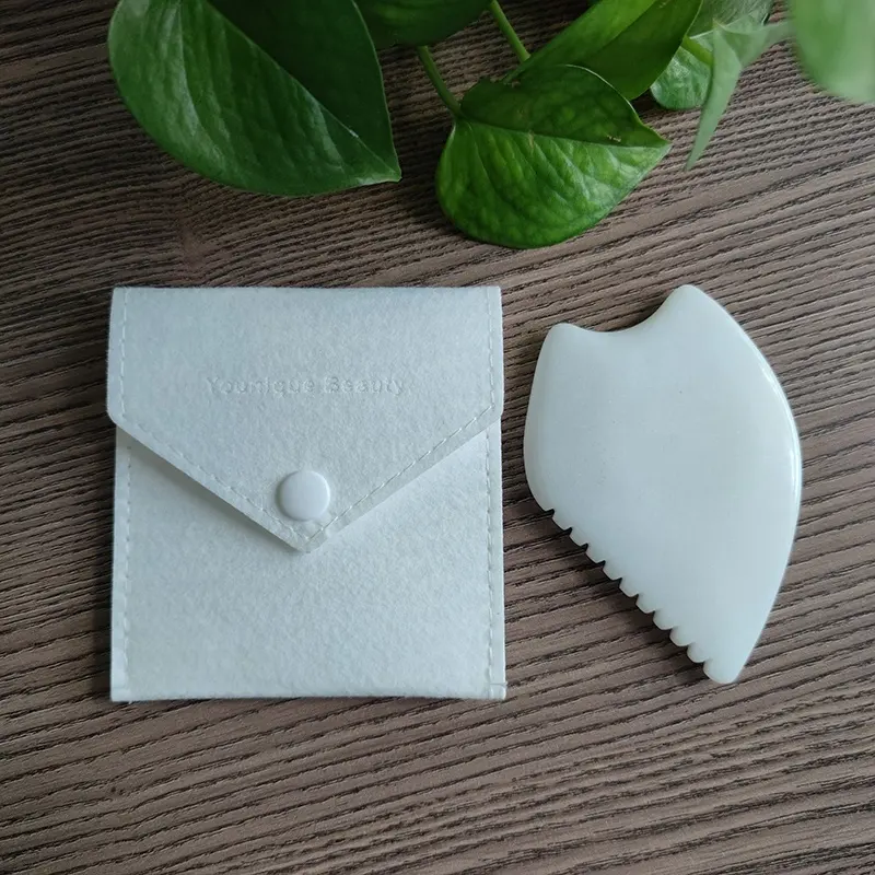 Custom White Jade Gua Sha Skincare products face massage tools beauty care stone natural real white jade guasha stone with pouch