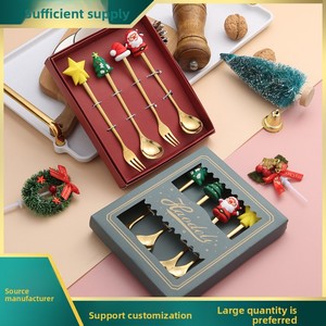 Cuillère en acier inoxydable créative en forme de sapin de Noël, agitateur à café, fourchette à dessert et à fruits, cuillère-fourchette en forme de poupée finition miroir, <span class=keywords><strong>couverts</strong></span> - Product Image 2