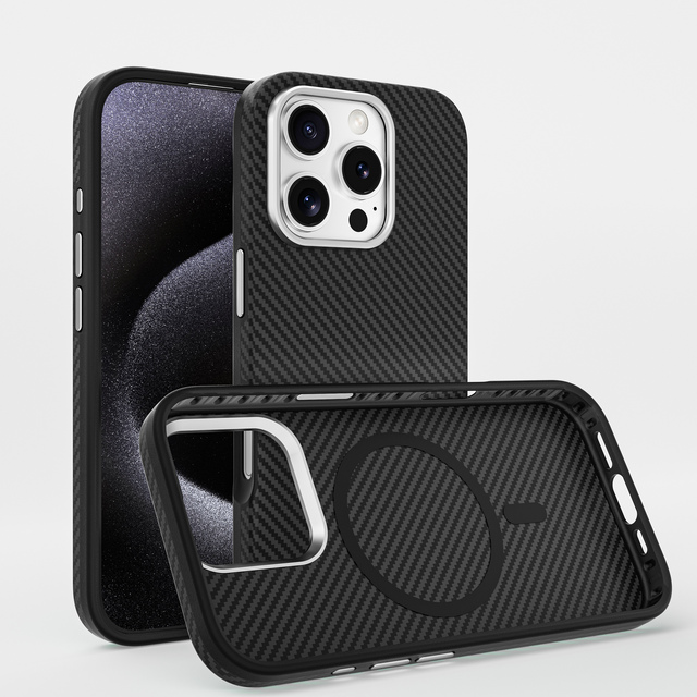 Business Style Aramid Carbon Fiber Mobile Phone Cover TPU Magnetic Shockproof Phone Case for 16 Iphone Pro Max