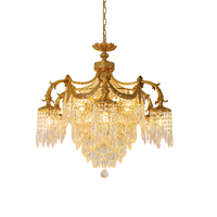 Lustre Classique en Métal Doré à Bras Torsadés, Candelabre à 6/8 Lumières LED, Abat-jour en Cristal, Plafonnier Antique pour Hall d'Hôtel