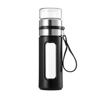 CHUFENG Portable Anti-fuite 400ml Verre à thé isolé Double paroi avec manchon et séparateur de thé pour bouteille d'eau potable