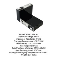Batería de estado sólido prismática LiFePO4 de 3.7V 94Ah para vehículos eléctricos con 3000 ciclos y temperatura de operación de -30~55°C, 2.1kg