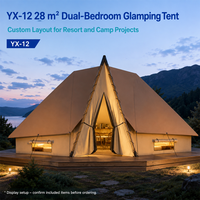 Luxury Glamping Safari Tent with 80mm Glulam Wooden Frame & 850g PVC Cover Double Bedroom for Resort Camp YX-12