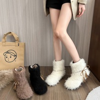 Bottes de neige courtes pour femmes, style coréen, doublure en polaire, design moelleux, talon plat, rembourrage supplémentaire, semelle extérieure en caoutchouc, décontractées