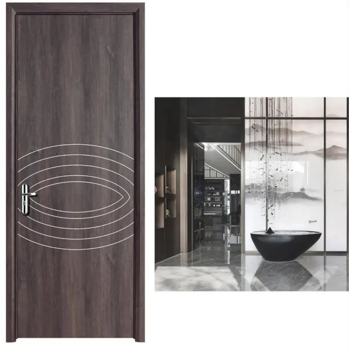 2024 alta calidad precio barato baño WPC PVC puerta de madera Interior