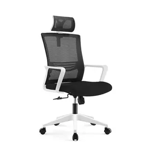 Kursi kantor jaring ergonomis putar punggung tinggi, sederhana dengan sandaran kepala 2D