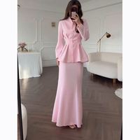 Setelan Wanita IStapromo untuk Kantor, Berhias Manik-Manik, Lengan Panjang, Slim Fit, Elastis, Setelan Blazer Dua Potong dan Celana, Setelan Bisnis