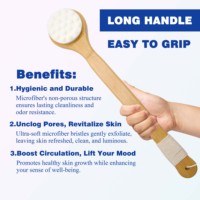 Brosse de bain en microfibre à long manche en bambou naturel, exfoliante douce pour le dos, avec logo personnalisé