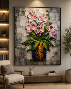 Toile d'art floral peinte à la main, orchidée, peinture acrylique, style contemporain, décoration intérieure, 100% faite à la main, originale - Product Image 3