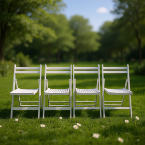 ชุดเก้าอี้พับไม้ระแนงสีขาว 4 ตัว เฟอร์นิเจอร์กลางแจ้งแบบมินิมอลพับได้สำหรับงานพิเศษในสวน - Product Image 2