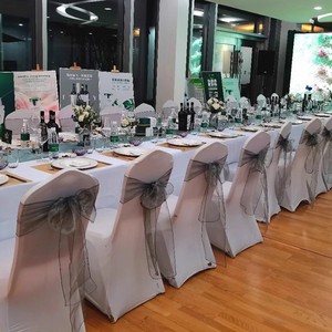 Venta al por mayor Universal mejor precio alto elástico verde lazo silla fajas para decoración de fiesta boda Organza silla fajas - Product Image 3