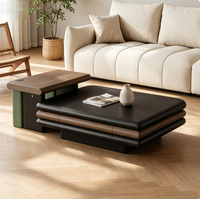 Table basse de rangement en bois moderne, écologique et durable, multi-niveaux, rétractable, carrée, avec tiroir auto-absorbant, de luxe