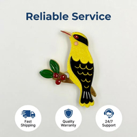 Broche mignonne en forme d'oiseau jaune pour femmes et filles, épingles de revers amusantes en bois et acrylique, badges pour pulls et robes, bijoux cadeaux