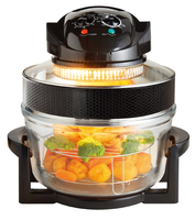 Four à convection halogène certifié CE CB GS, 12L, friteuse à air en verre, 1500W, cuisinière saine sans huile, bol transparent de qualité alimentaire