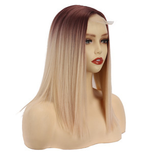 [Vera Synthetic] Peluca de Cabello Humano Sintético Estadounidense para Mujer, Color Degradado Marrón Rubio, 14 Pulgadas, Cabello <span class=keywords><strong>Corto</strong></span> Liso, Peluca con Encaje - Product Image 2