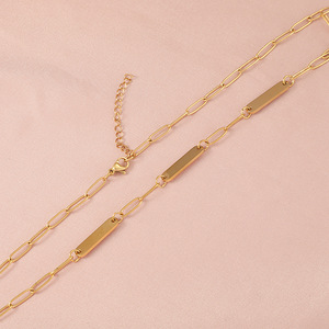Perhiasan tahan air baja tahan karat berlapis emas 18k kalung rantai klavikula ukiran Laser DIY kalung liontin batang panjang kustom - Product Image 2
