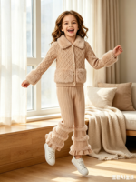 Costume en laine de luxe de haute qualité, cardigan à col en fourrure à manches longues et pantalon évasé décoré de perles, tenue d'hiver pour les sorties et le quotidien
