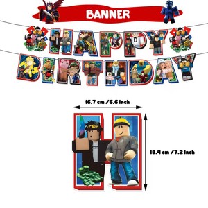 <span class=keywords><strong>Ensemble</strong></span> de vaisselle jetable sur le thème des jeux Roblox pour anniversaire, décoration de fête de jeu de Thanksgiving, fournitures de table pour fête - Product Image 4