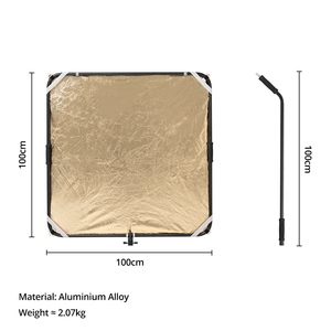 Ambitful KS05 100x100cm <span class=keywords><strong>6</strong></span> en 1 Noir Or Blanc Ruban Réflecteur Diffuseur Main Tige Pliable Soleil <span class=keywords><strong>Scrim</strong></span> avec Support de Poignée - Product Image 2