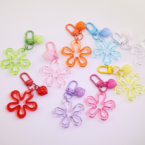 Porte-clés léger en acrylique coloré, motif grande vague, fleur et cœur, fait main, accessoire de sac DIY - Product Image 1