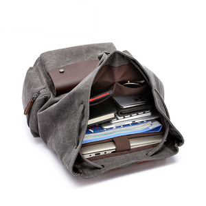 Low MOQ Wholesale Vintage Canvas Laptop Unisex Casual Daypack Men Women Student School College Travel Bag Backpack Rucksack - Product Image 4
