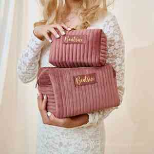 Plusieurs couleurs disponibles, logo personnalisé gravable, trousse de maquillage portable en velours - Product Image 1