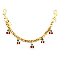 Accessoires de quincaillerie DIY pour sacs, en alliage de zinc doré clair, longueur 23 cm, avec strass, motif cœur et cerise, chaîne métallique et mousqueton pivotant