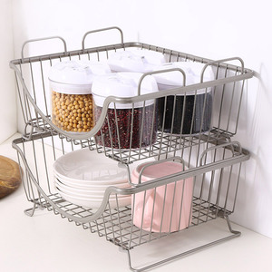 Pantry Fruit Organizer Stackable Kitchen Storage Basket Stacking Counter Iron Metal Basket Bin Wire Market Baskets With Handles