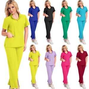 Women's <b>Scrub</b> Uniform Set Short Sleeve Moisture Wicking Split Design For Nurse Beauty Salon Dental Pet Clinic - Product Image 1