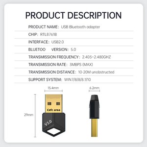 Adaptateur USB Bluetooth 5.0, récepteur <span class=keywords><strong>Audio</strong></span> sans fil, faible latence, mini transmetteur Bluetooth pour PC/transfert de fichiers RTL8761B - Product Image 3