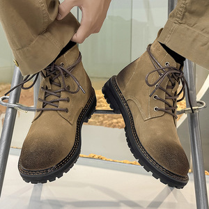 Bottes de travail tendance pour hommes, style rétro américain, résistantes à l'usure, bottes à la cheville en daim, bottes en cuir - Product Image 2