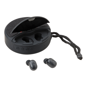 Écouteurs TWS ronds <span class=keywords><strong>2</strong></span>-en-1 et haut-parleur Bluetooth en tissu, combo stéréo pour usage extérieur - Product Image 3