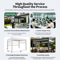 Pergola de jardin et de terrasse extérieure avec toit incliné et mécanisme à lames rétractables, cadre thermolaqué