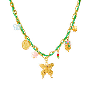 Colliers pendentifs vintage unisexes <span class=keywords><strong>en</strong></span> acier inoxydable plaqué or 18 carats avec breloques et chaîne à maillons EMOTION <span class=keywords><strong>en</strong></span> perles - Product Image 1