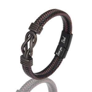 Pulsera de cuero personalizada para hombre, cierre de acero inoxidable, grabado con la inscripción Love You Dad, regalo de joyería, origen Yiwu YM 0431 - Product Image 4