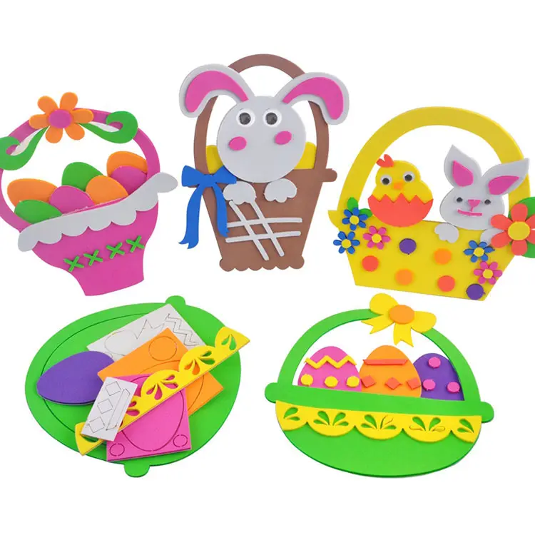 DIY Felt Easter Bunny Decor,Easter Hatching Chick Egg Bunny Craft Stick Sign Easter Basket Crafts Kits for Kids Favor Art Decor