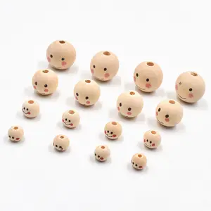Polished Smiling Face Wooden Bead For Decorative Handicraft