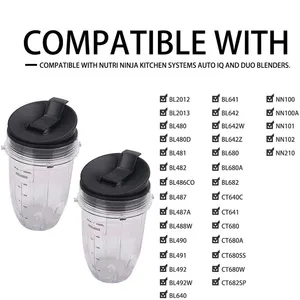 Blender Cups For Ninja Blender 18OZ Cup With Sip Seal Lids Compatible With 900w 1000w Ninja Blender Auto IQ Series 2 Pack