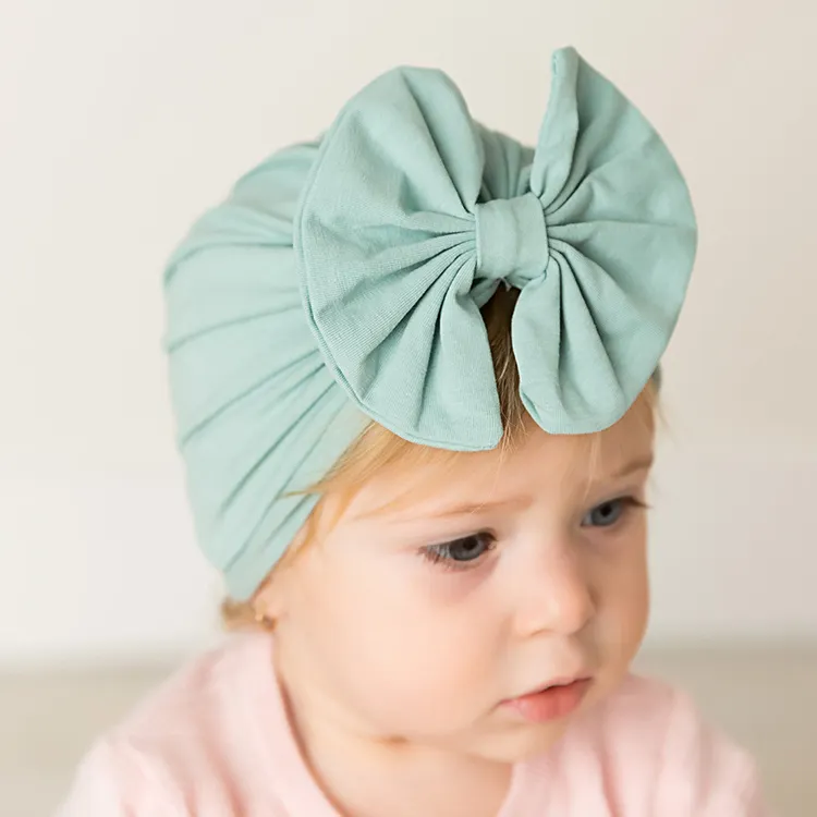 2020 Custom children bow cap Kids Knitted Baby Beanie Turban Hats Set
