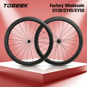 Jeu de roues de <span class=keywords><strong>vélo</strong></span> de route en fibre de carbone TOSEEK personnalisé en usine, 700c, profondeur 38/50/58mm, sans logo, pour freins à disque et V-brake, tubeless, léger, course - Product Image 1