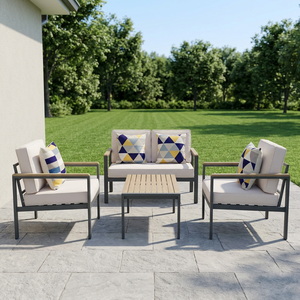 Conjunto de Muebles de Jardín para Patio, Moderno, con Estructura de Madera de Acacia y Aluminio, para Uso en Hoteles, Resistente al Agua, Duradero, con Capacidad para 4 Personas, Interior/Exterior - Product Image 1