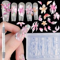Cetakan Seni Kuku 3D, Ukiran Bunga Lily Melengkung, Bunga Teratai, Pita, Template Silikon Transparan Tinggi, Plastik/Cetakan Kuku Silikon DIY